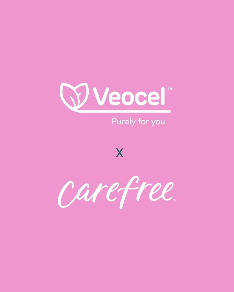Schriftzüge „Veocel Purely for you“ und „carefree“ auf pinkem Hintergrund (Foto)
