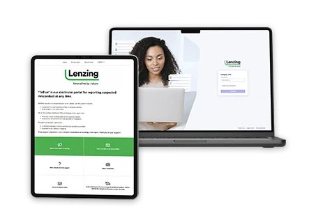 Zwei Screenshots von Webseiten der Lenzing-Homepage, einer vom Tablet und einer vom Laptop (Foto)